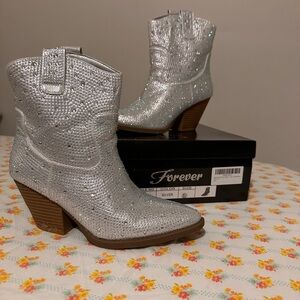 Forever 21 Silver Rhinestone Western Ankle Boots